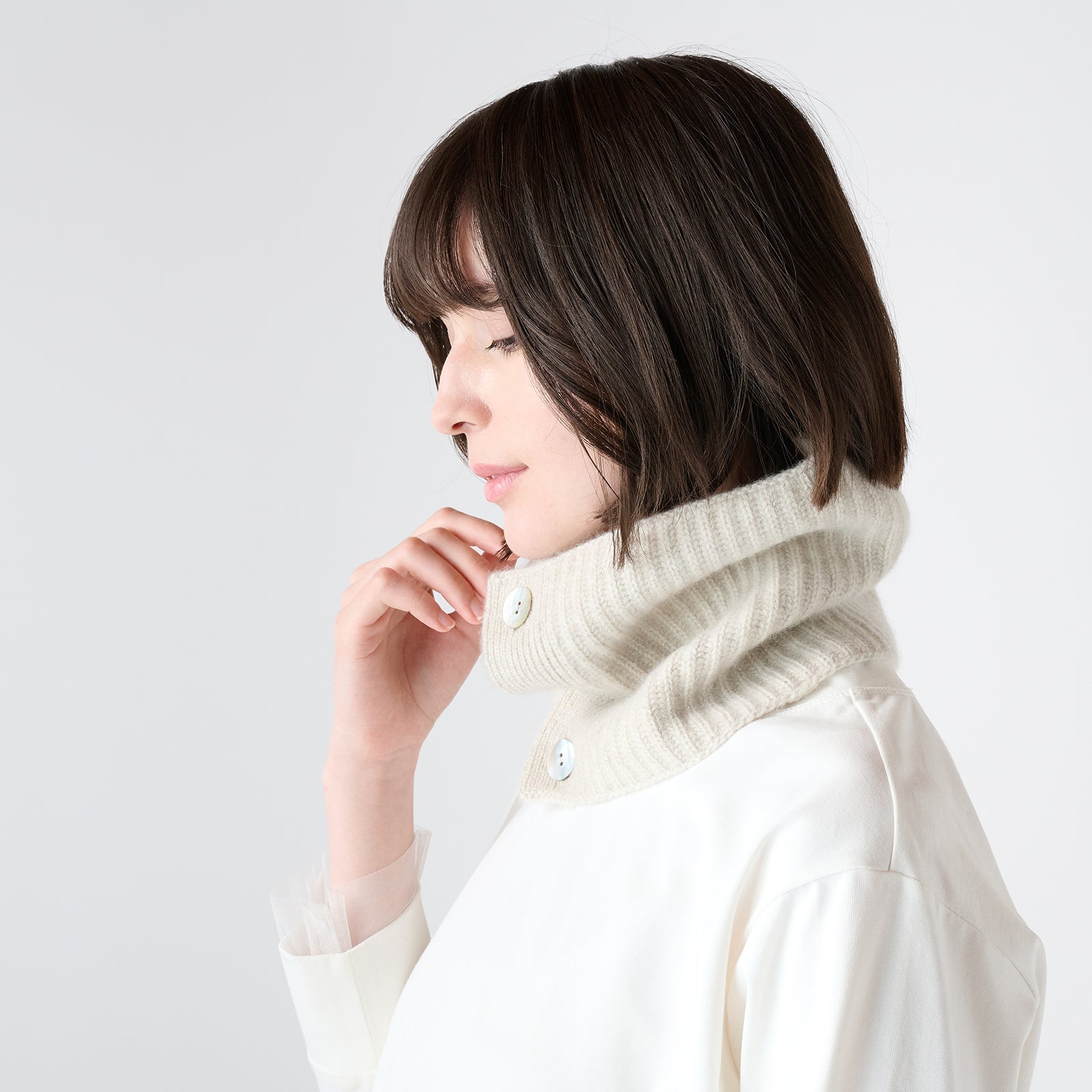 cashmere button neck warmer(カシミヤ ボタン付きネックウォーマー)