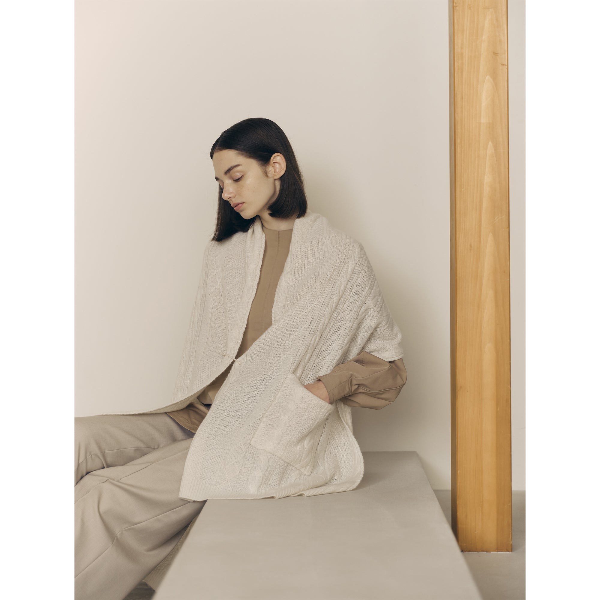 aran knit stole(アラン編みニットストール)