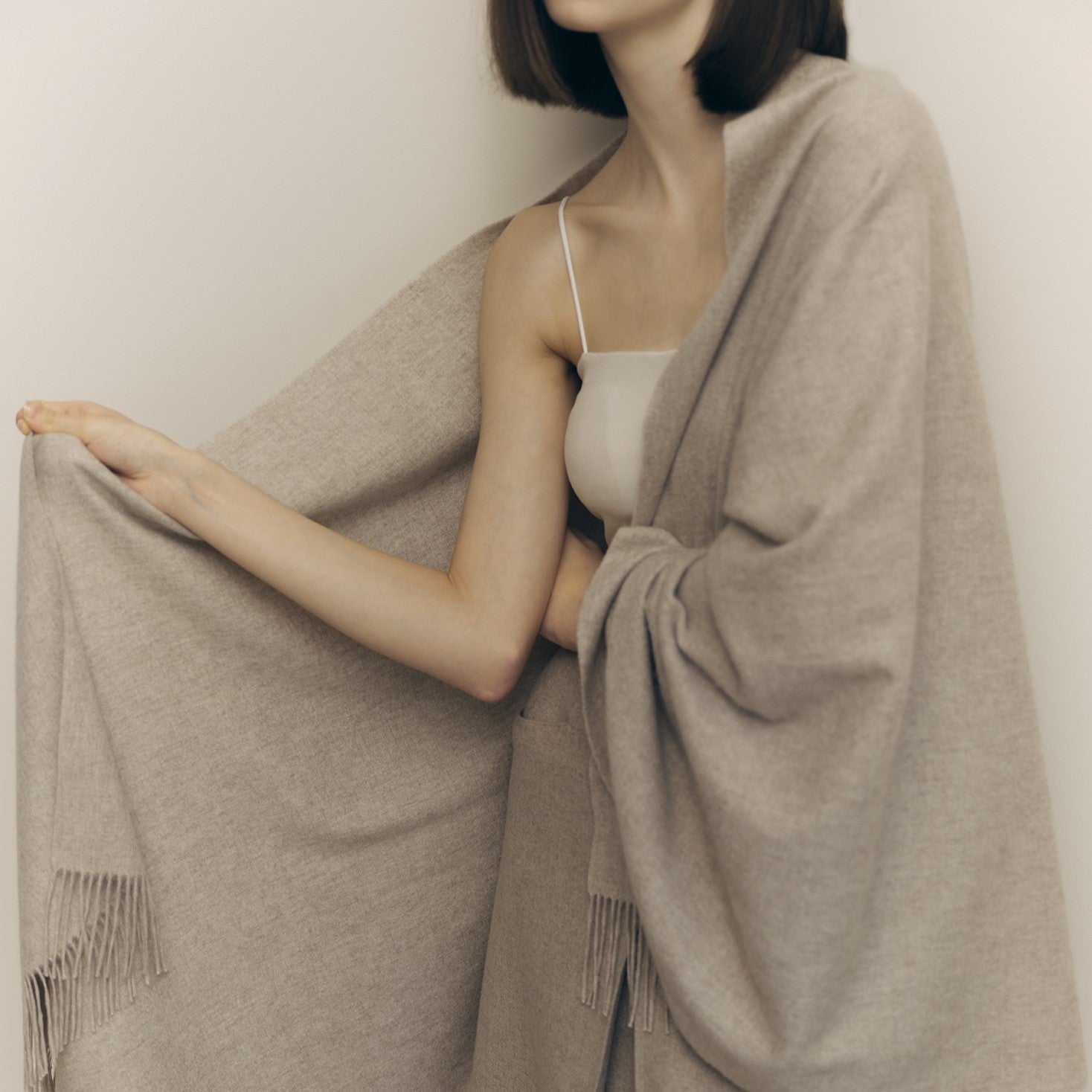 ナチュラルベーシック　ベビーカシミア　大判ストール baby cashmere fulled soft stole(ベビーカシミヤソフト糸縮絨