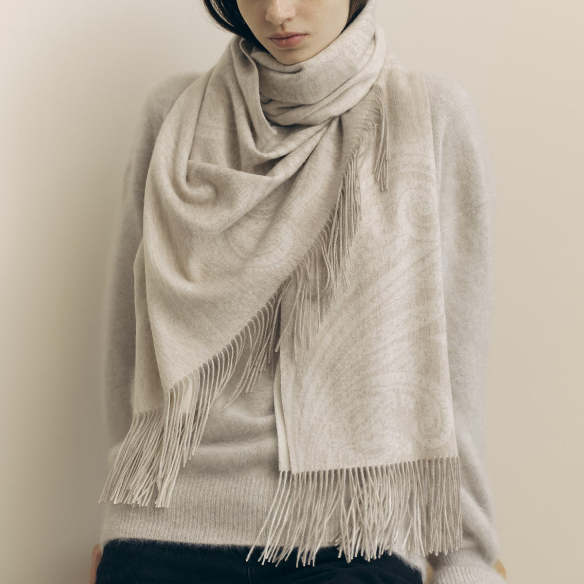 baby cashmere jacquard stole(ベビーカシミヤ紡毛起毛ジャカードストール)
