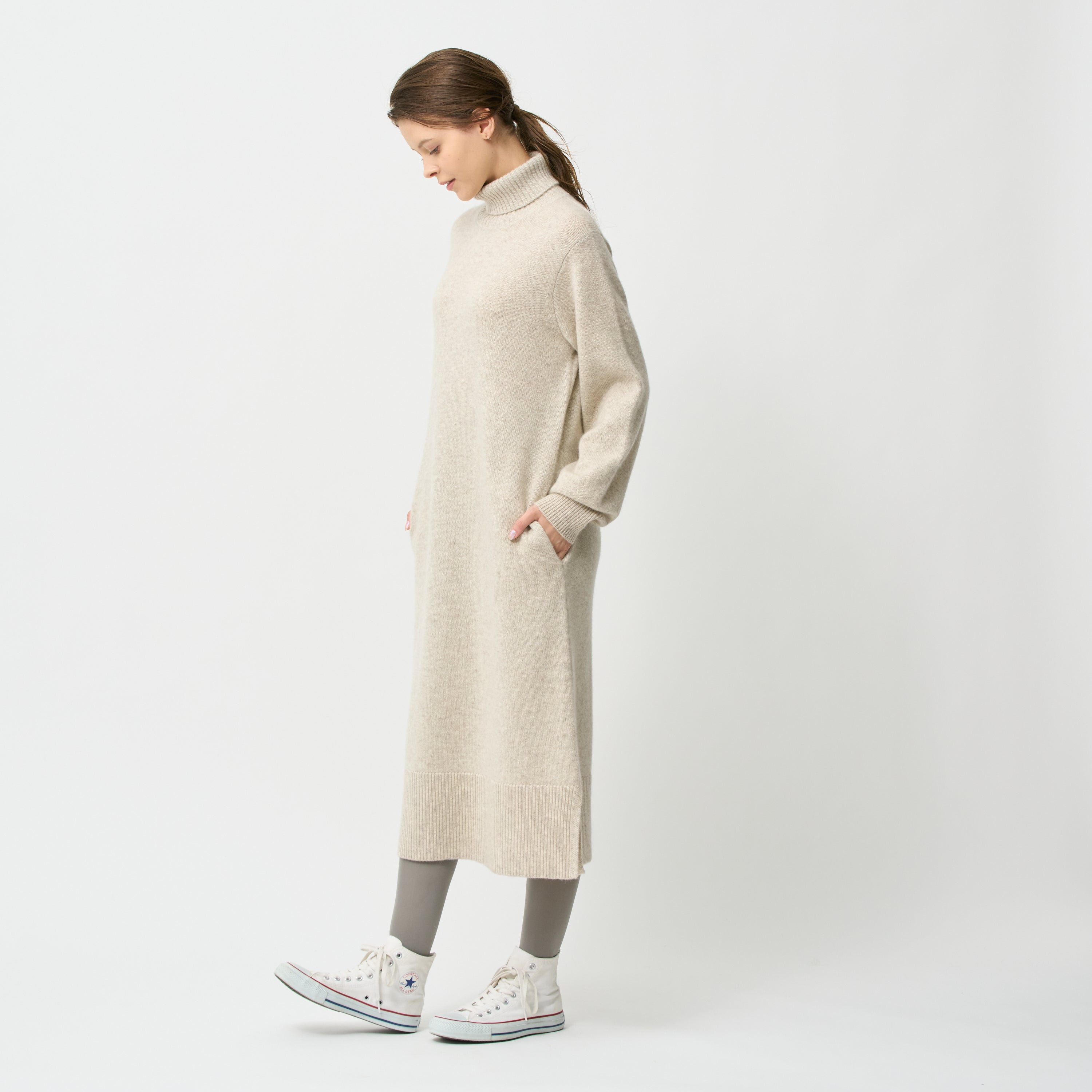 cashmere turtle neck knit dress(カシミヤタートルネックニットワンピース)EC限定ギフトバッグ付き