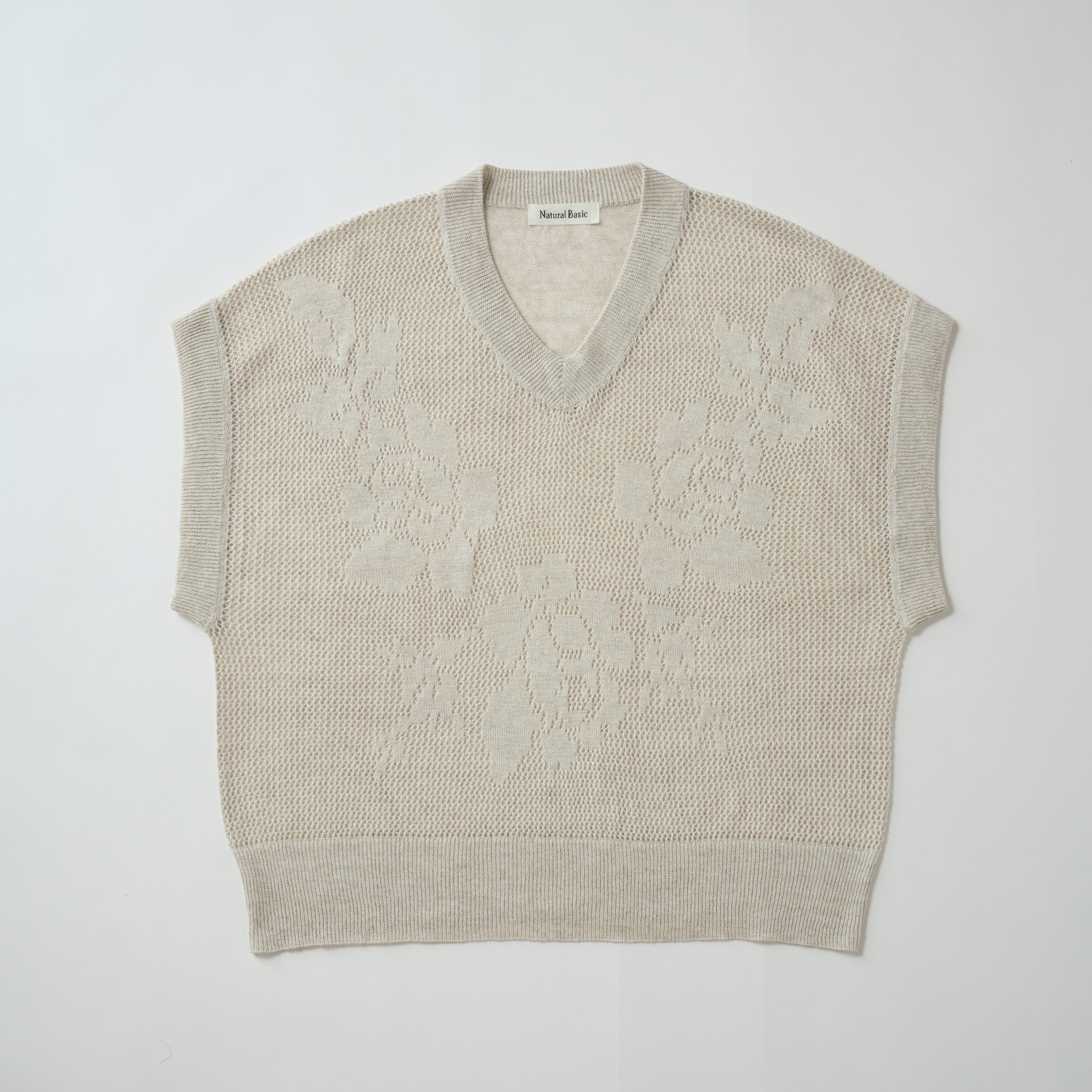 cotton linen knit jacqurd pullover(メッシュジャカードニットノースリーブ プルオーバー)