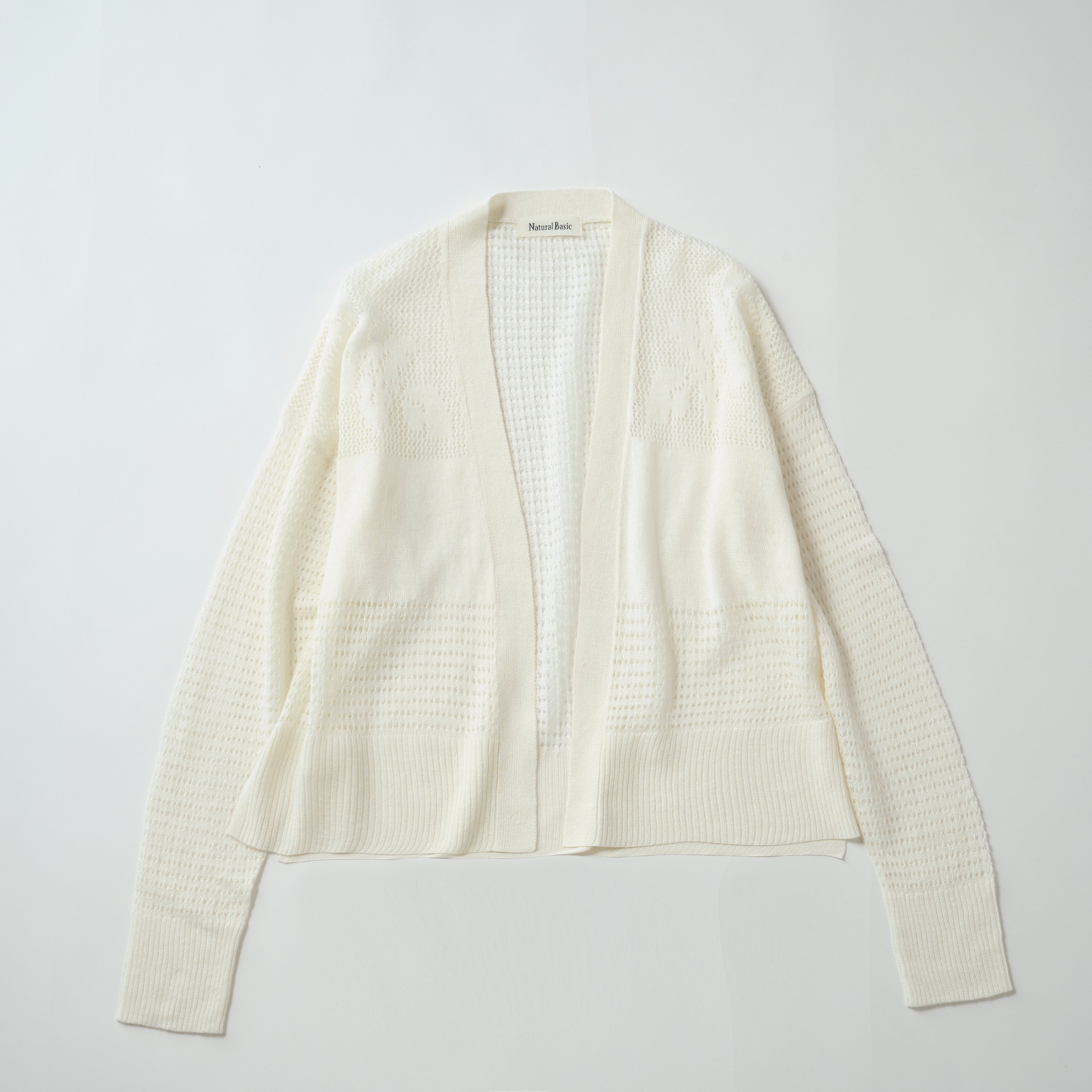 希少 dézert デザート ウールリネン パッチワーク ニットカーディガン cotton linen knit jacqurd cardigan(メッシュジャカードニット