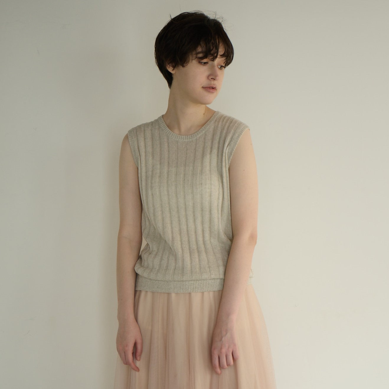 cotton linen rib knit sleeveless pullover(綿麻リブニットノースリーブ)