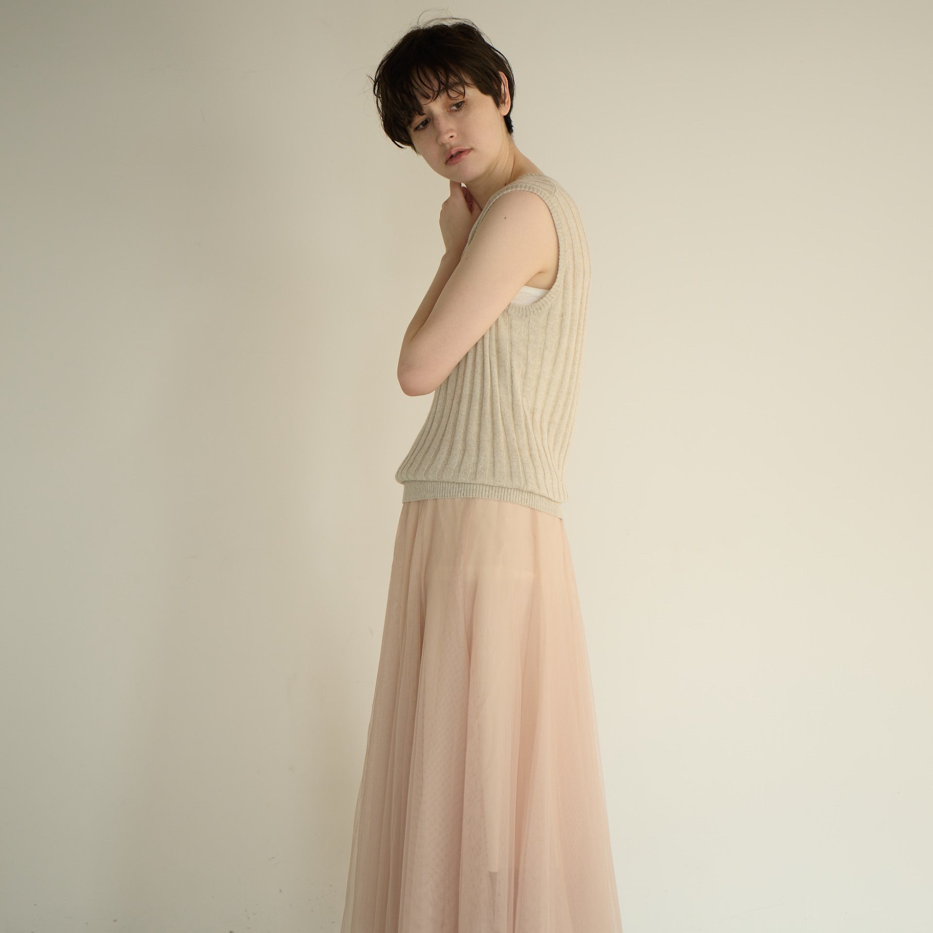 cotton linen rib knit sleeveless pullover(綿麻リブニットノースリーブ)