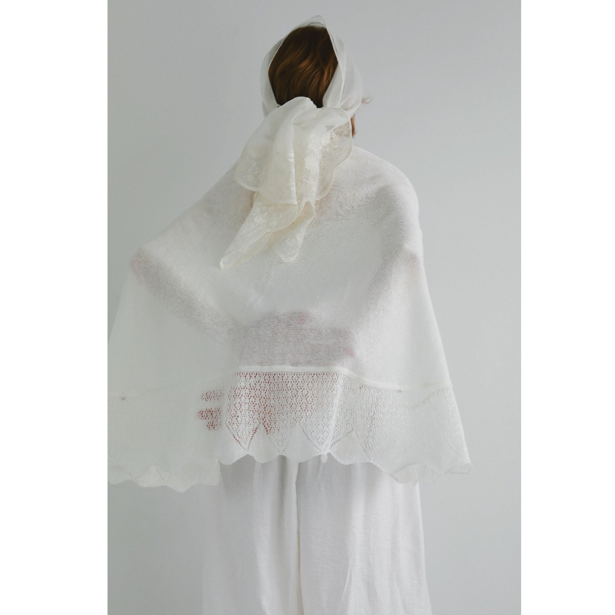 lace knit semicircle shawl(透かし編み 半円ストール)