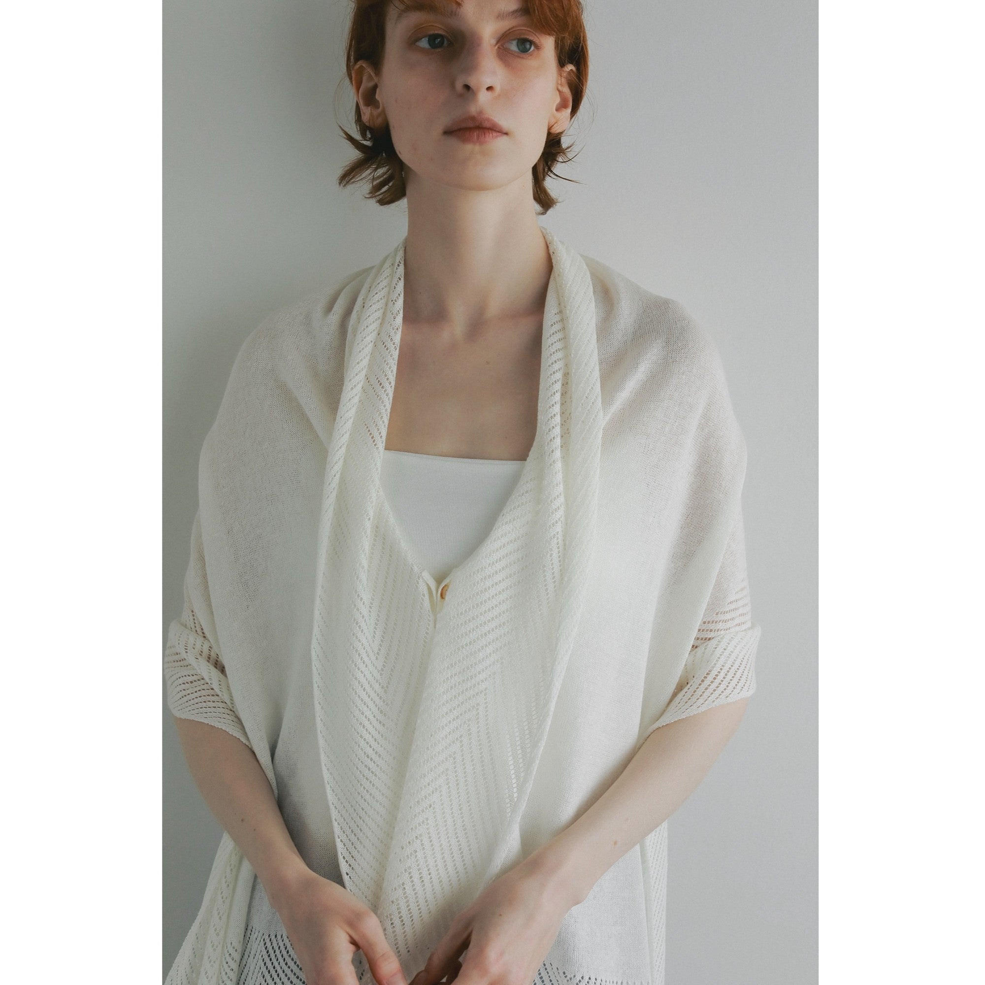 openwork knit stole(透かし編み ボタン付きストール)