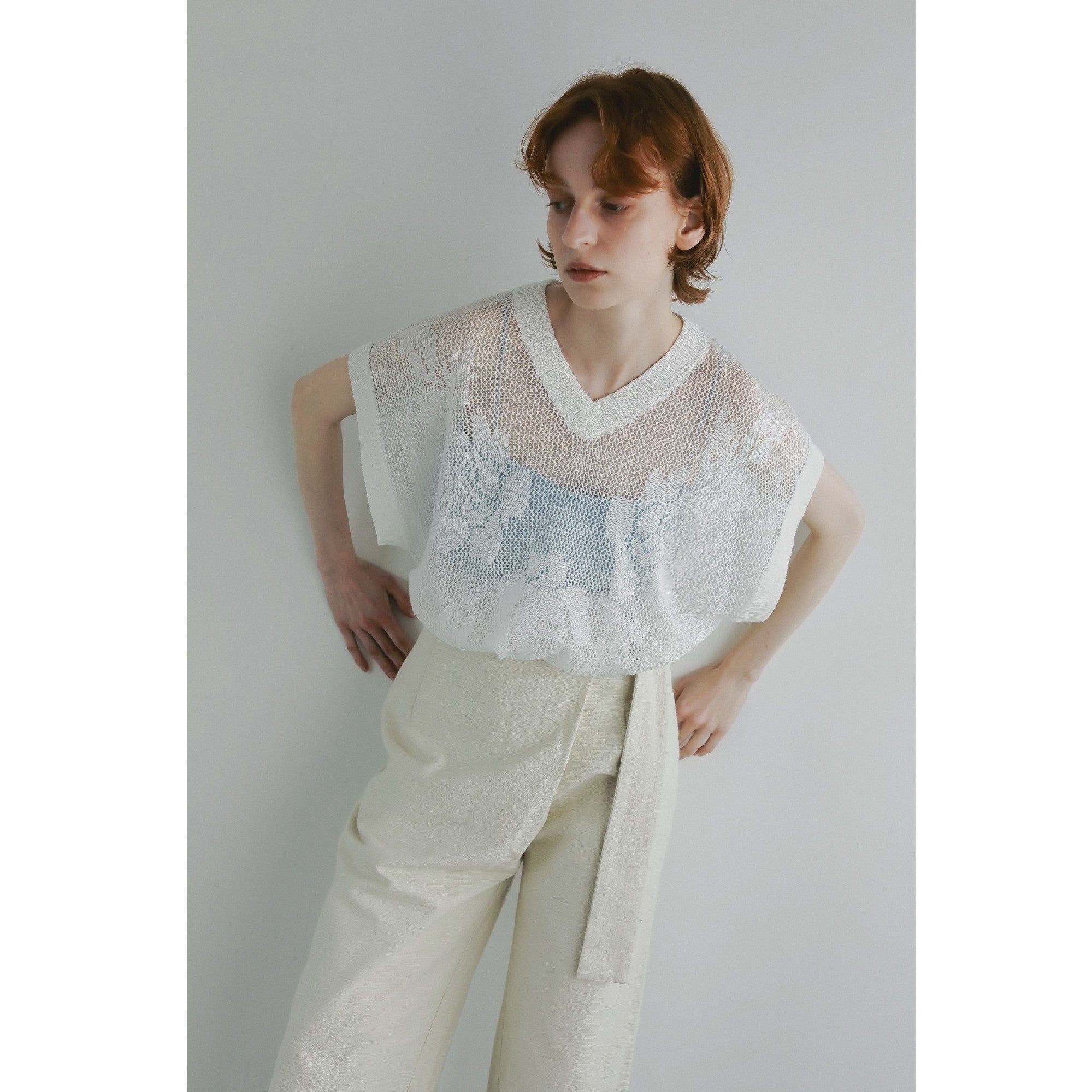 cotton linen knit jacqurd pullover(メッシュジャカードニットノースリーブ プルオーバー)