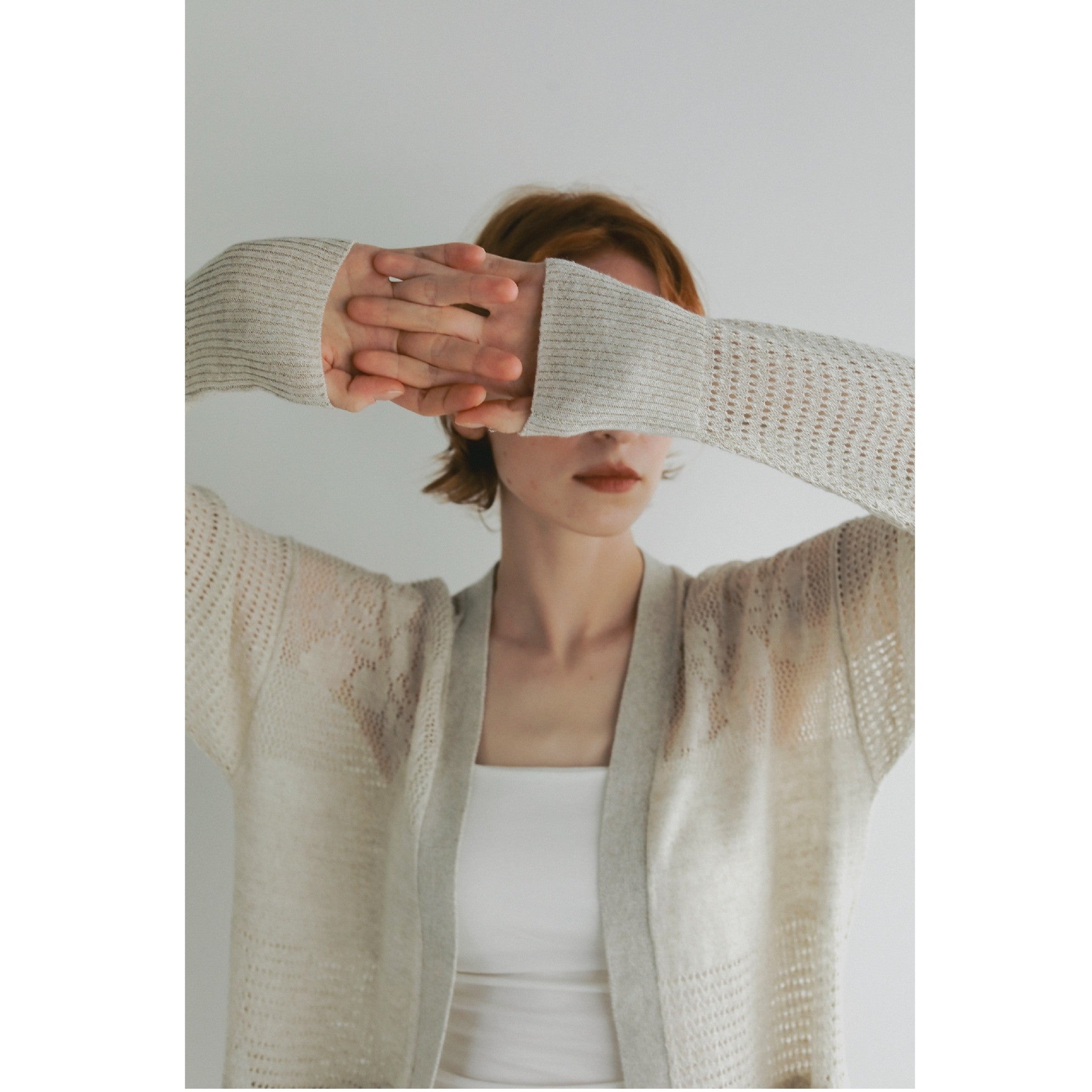 cotton linen knit jacqurd cardigan(メッシュジャカードニット