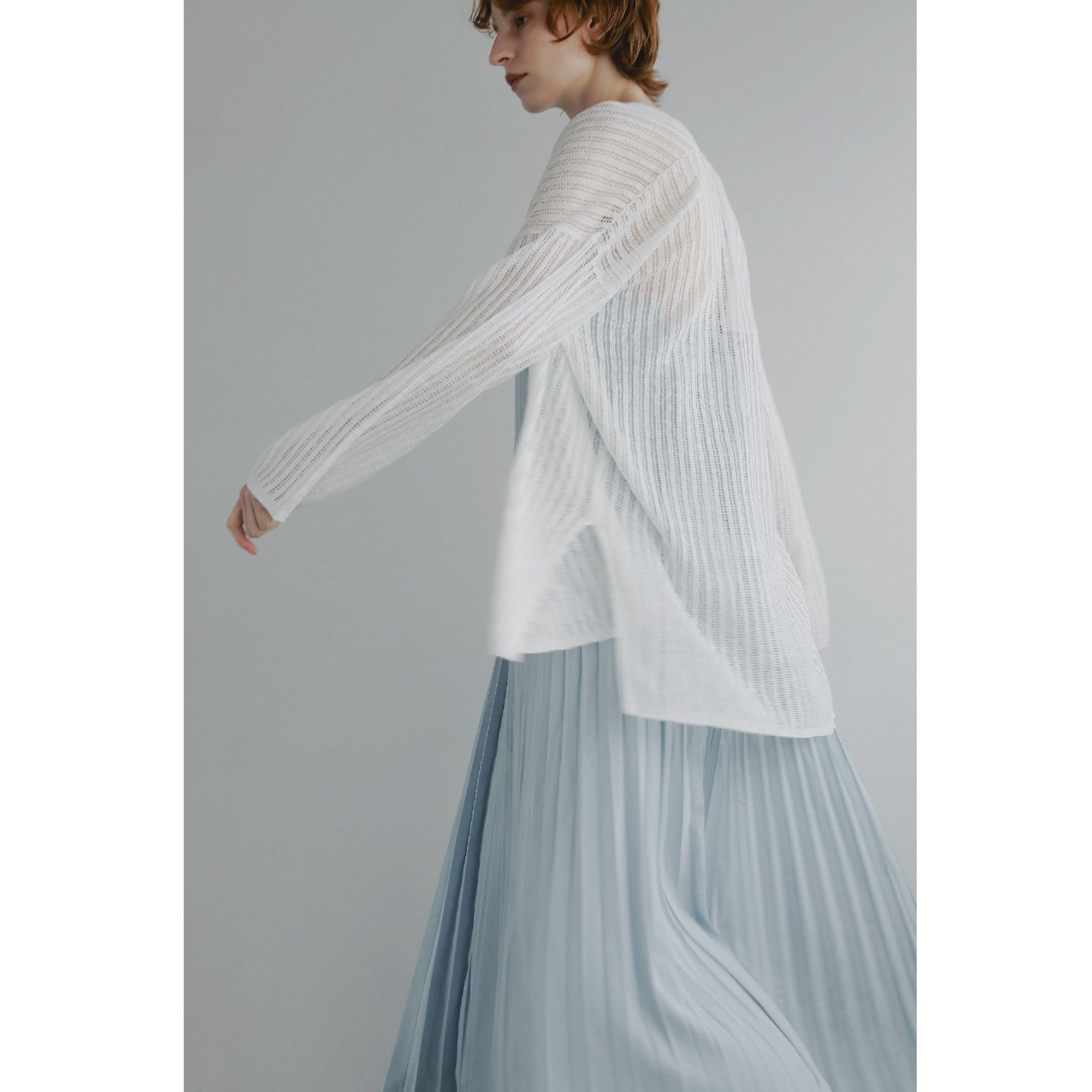 linen openwork knit jacqurd cardigan(メッシュ編みトッパーカーディガン)