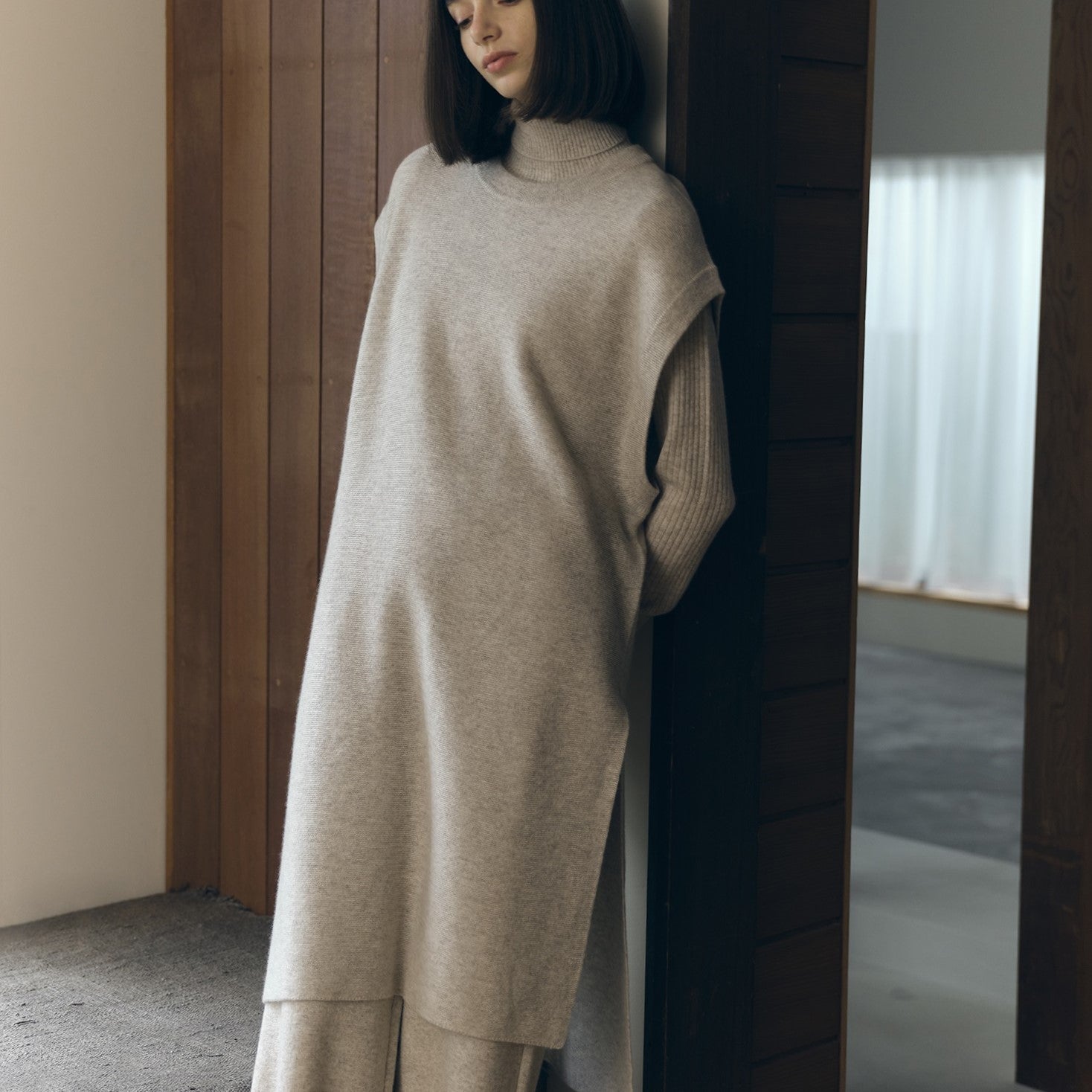 cashmere layered tunic dress(カシミヤレイヤードチュニックワンピース)EC限定ギフトバッグ付き