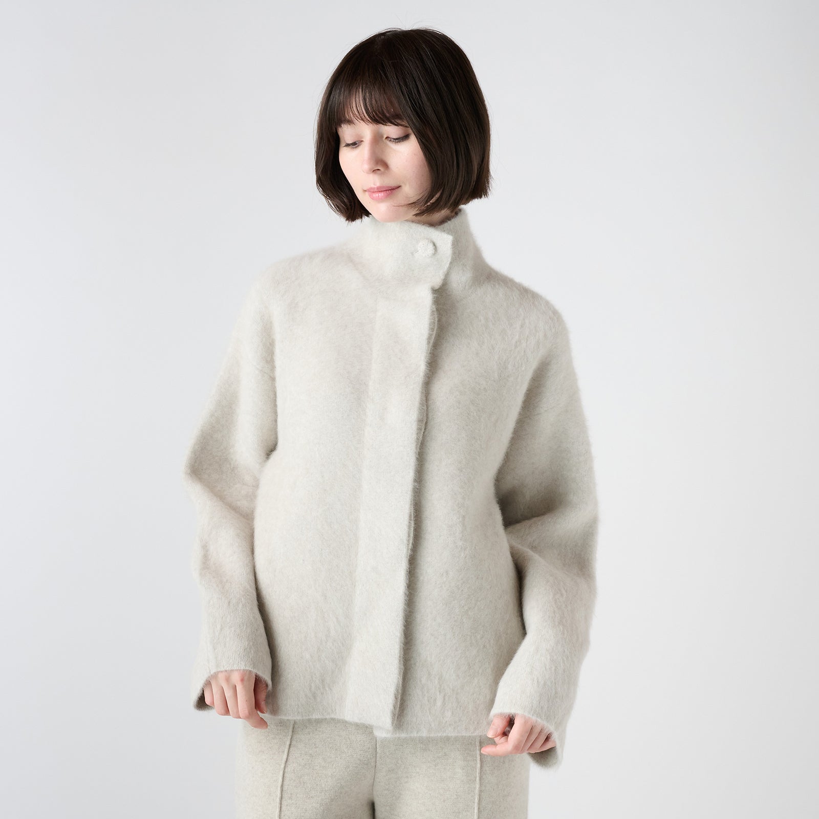 【Coming soon】fox cashmere knit stand collar short coat（フォックスカシミヤ ニットスタンドカラーショートコート）