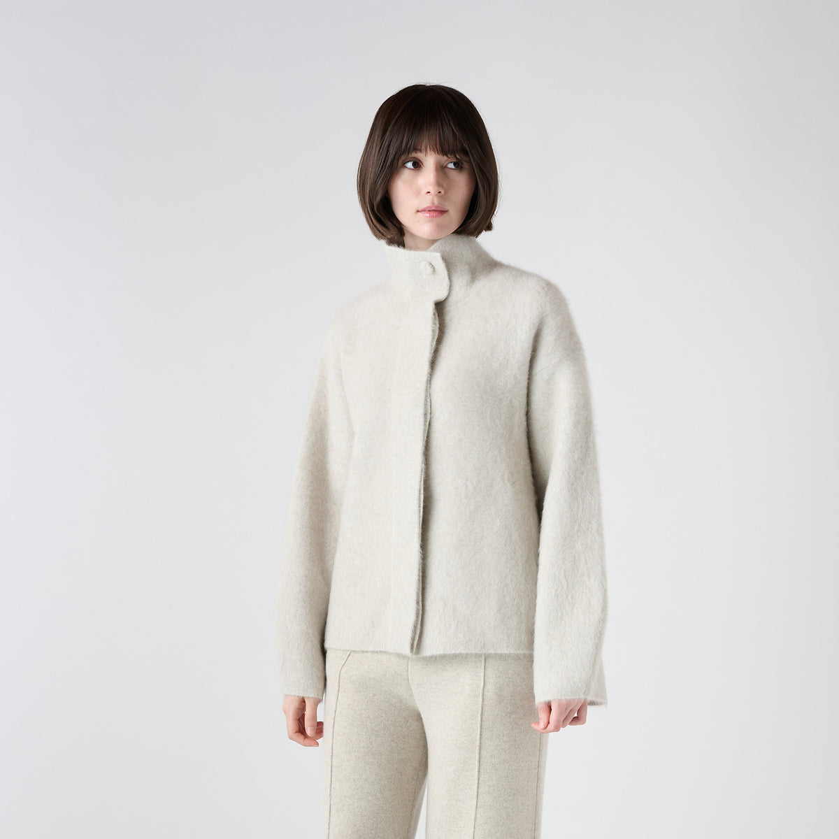【Coming soon】fox cashmere knit stand collar short coat（フォックスカシミヤ ニットスタンドカラーショートコート）