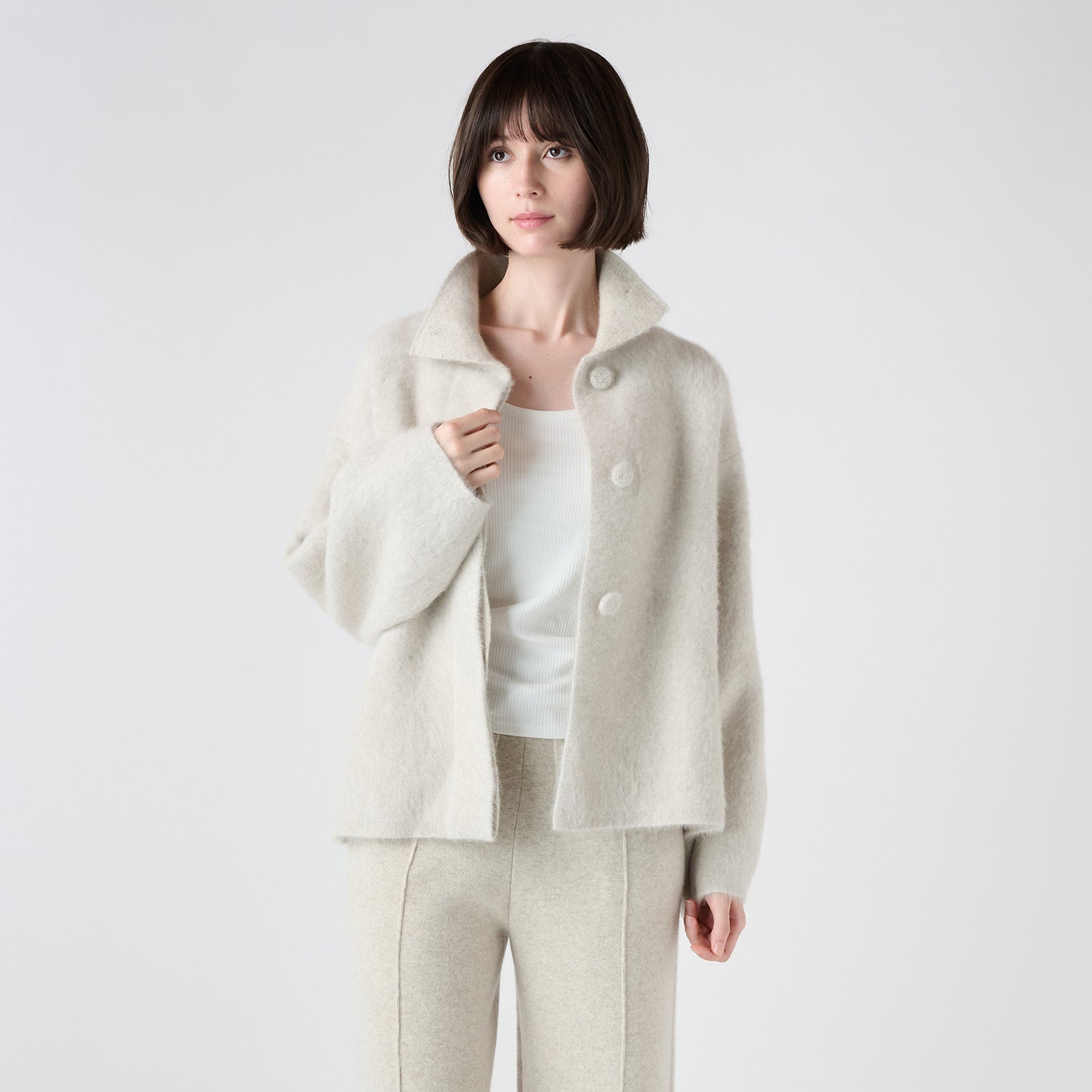 【Coming soon】fox cashmere knit stand collar short coat（フォックスカシミヤ ニットスタンドカラーショートコート）