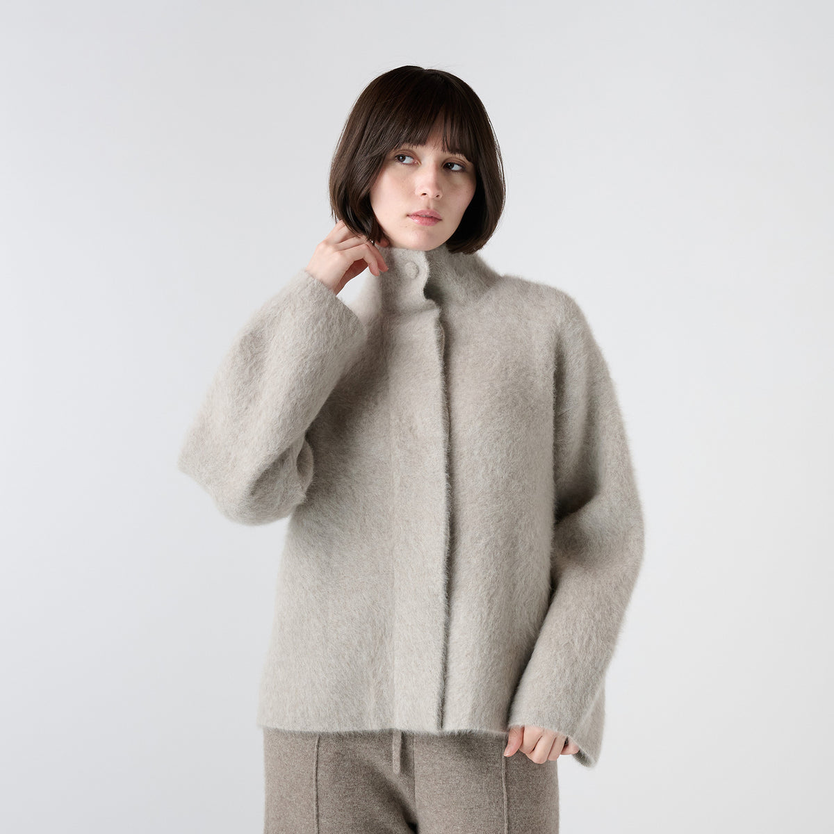 【Coming soon】fox cashmere knit stand collar short coat（フォックスカシミヤ ニットスタンドカラーショートコート）
