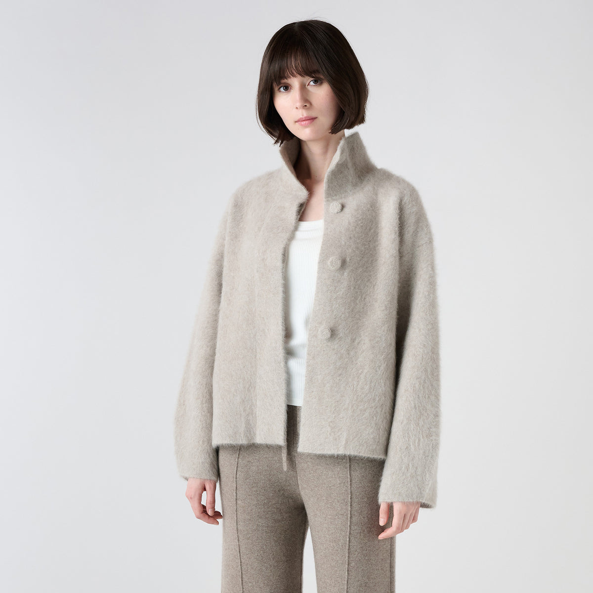 【Coming soon】fox cashmere knit stand collar short coat（フォックスカシミヤ ニットスタンドカラーショートコート）