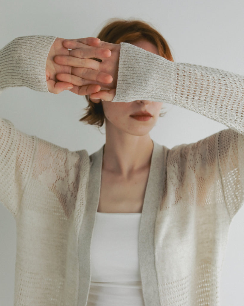 cotton linen knit jacqurd cardigan　#55916006