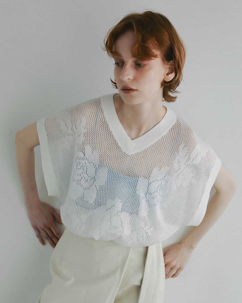 cotton linen knit jacqurd pullover　#55914014